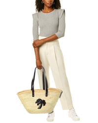 Palm Angels Palm Applique Straw & Leather Tote