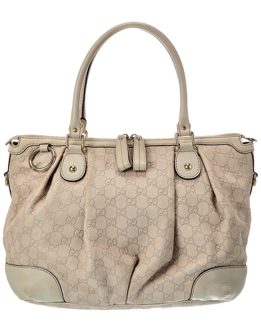 Gucci Light Grey Lambskin Leather Sukie Gg Tote (Authentic Pre-Loved)