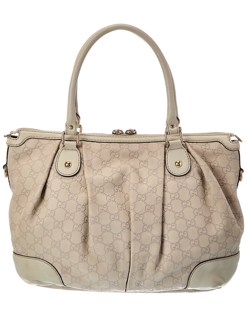 Gucci Light Grey Lambskin Leather Sukie Gg Tote (Authentic Pre-Loved)