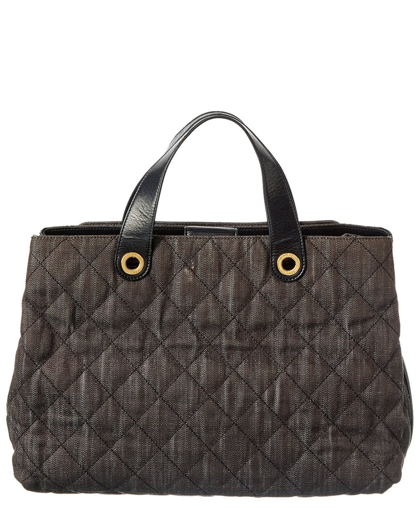 Chanel Black Denim Calfskin Leather Denim Quilted Tote (Authentic Pre-Loved)