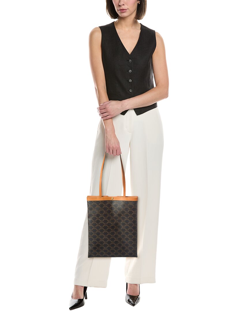Celine Triomphe Medium Canvas & Leather Tote