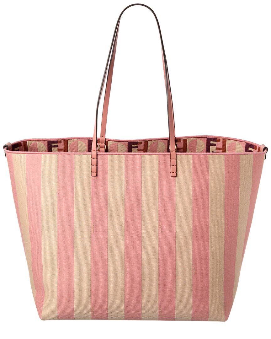 FENDI Fendi Roll Large Canvas & Leather Tote