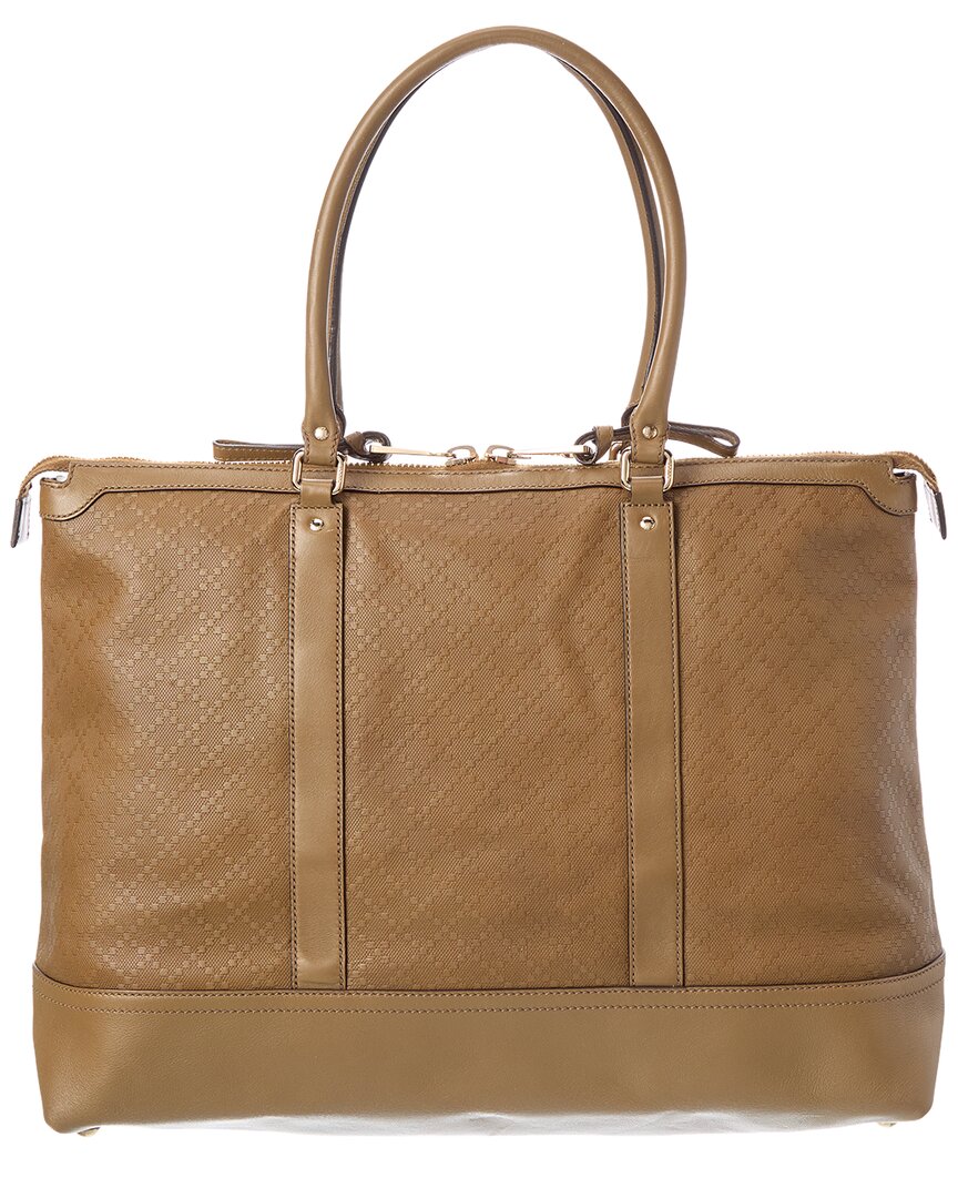 Gucci Gucci Brown Leather Gg Crystal Tote (Authentic Pre-Loved)