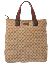 Gucci Gucci Beige Gg Canvas & Leather Web Handle Vertical Tote (Authentic Pre-Loved)