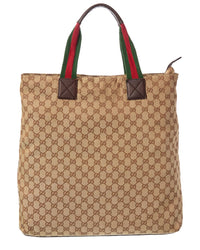 Gucci Gucci Beige Gg Canvas & Leather Web Handle Vertical Tote (Authentic Pre-Loved)