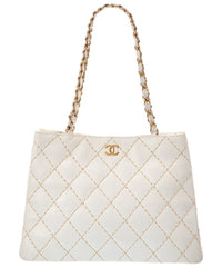 Chanel Chanel White Lambskin Leather Cc Tote (Authentic Pre-Loved)