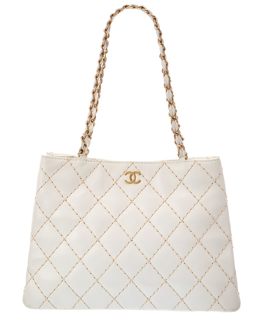 Chanel Chanel White Lambskin Leather Cc Tote (Authentic Pre-Loved)
