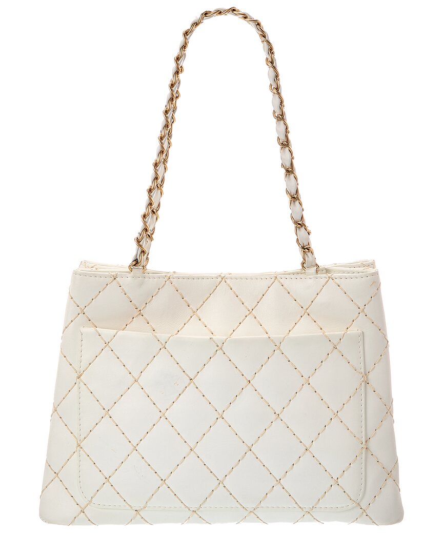 Chanel Chanel White Lambskin Leather Cc Tote (Authentic Pre-Loved)