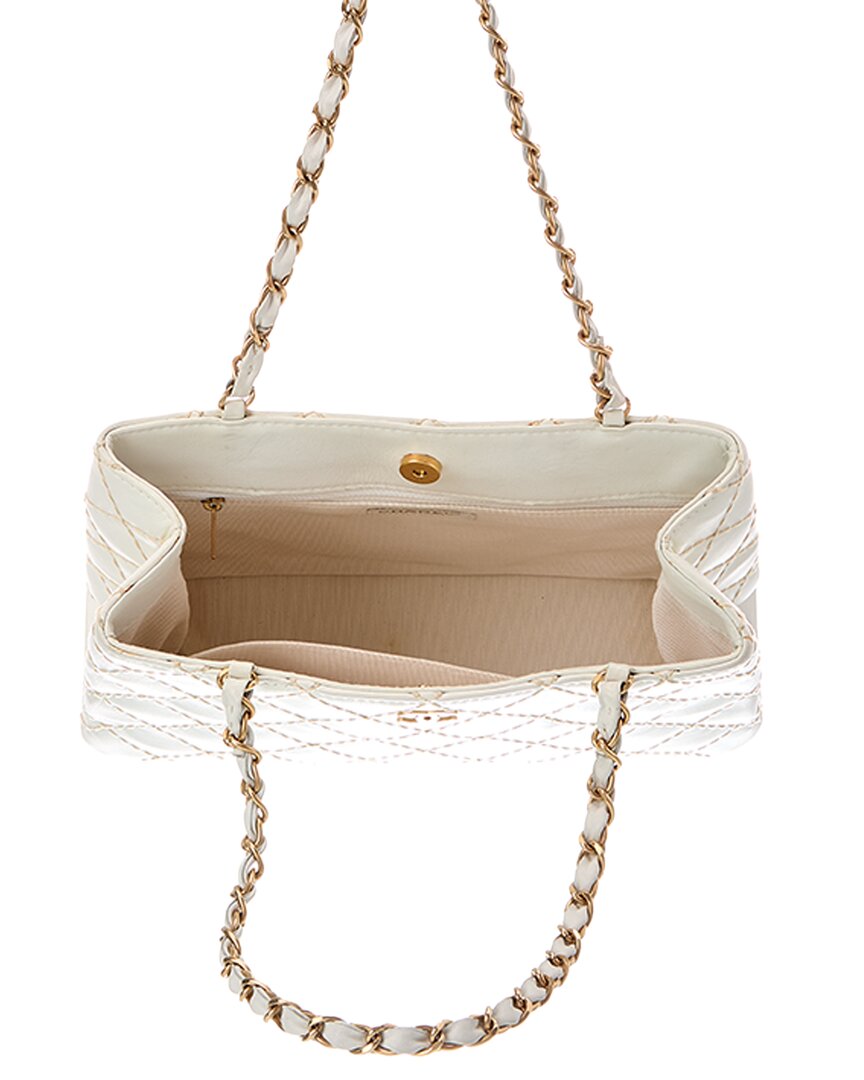 Chanel Chanel White Lambskin Leather Cc Tote (Authentic Pre-Loved)
