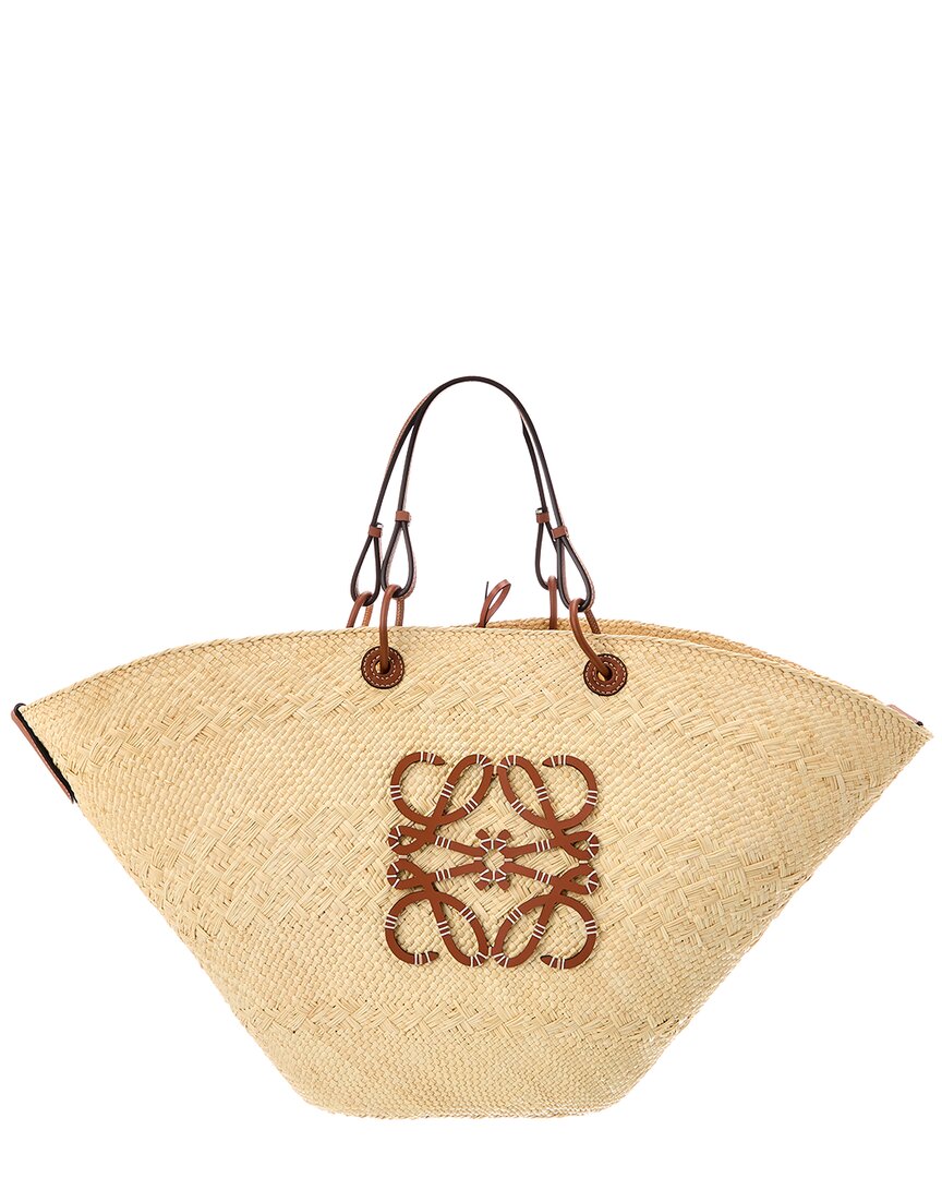 Loewe Loewe Anagram Large Raffia & Leather Tote