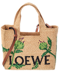 Loewe Loewe Logo Small Raffia & Leather Tote