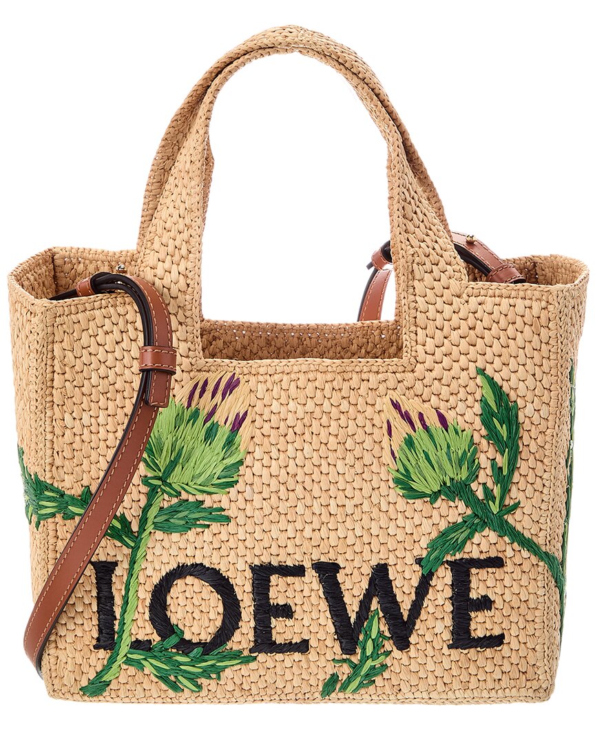 Loewe Loewe Logo Small Raffia & Leather Tote