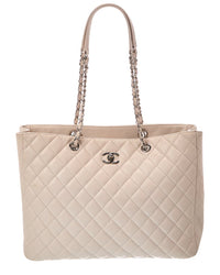 Chanel Chanel Ivory Quilted Caviar Leather Large Cc Shopping Tote (Authentic Pre-Loved)