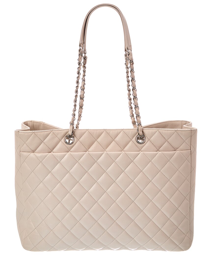 Chanel Chanel Ivory Quilted Caviar Leather Large Cc Shopping Tote (Authentic Pre-Loved)