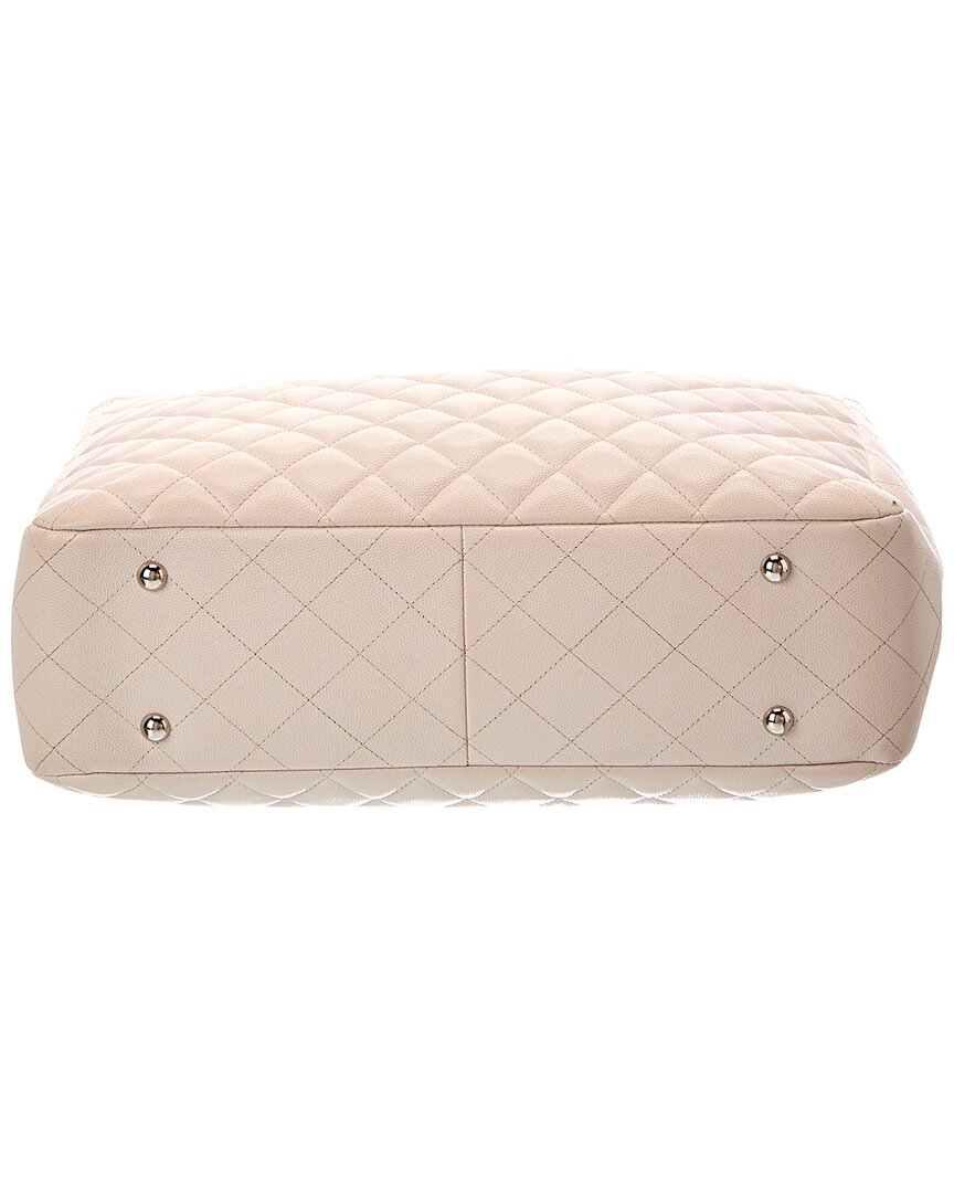 Chanel Chanel Ivory Quilted Caviar Leather Large Cc Shopping Tote (Authentic Pre-Loved)