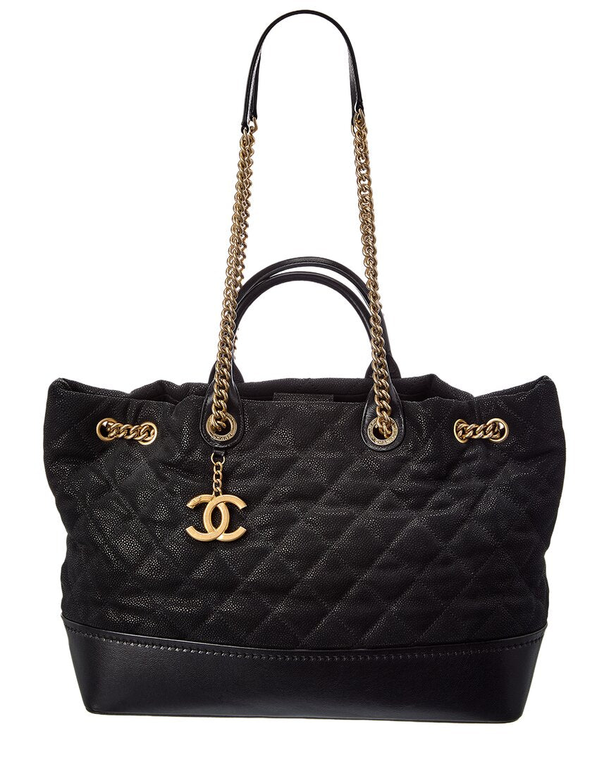 Chanel Chanel Black Quilted Caviar Leather Globe Trotter Shopping Tote (Authentic