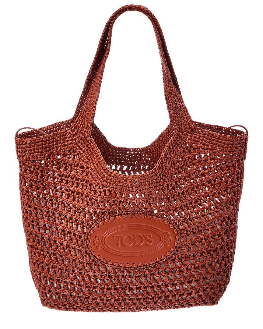 Tod's Logo Medium Raffia Tote