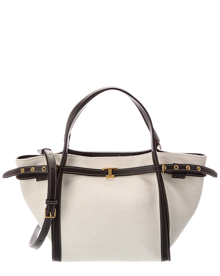 TOD's Tod's Logo Small Canvas & Leather Tote