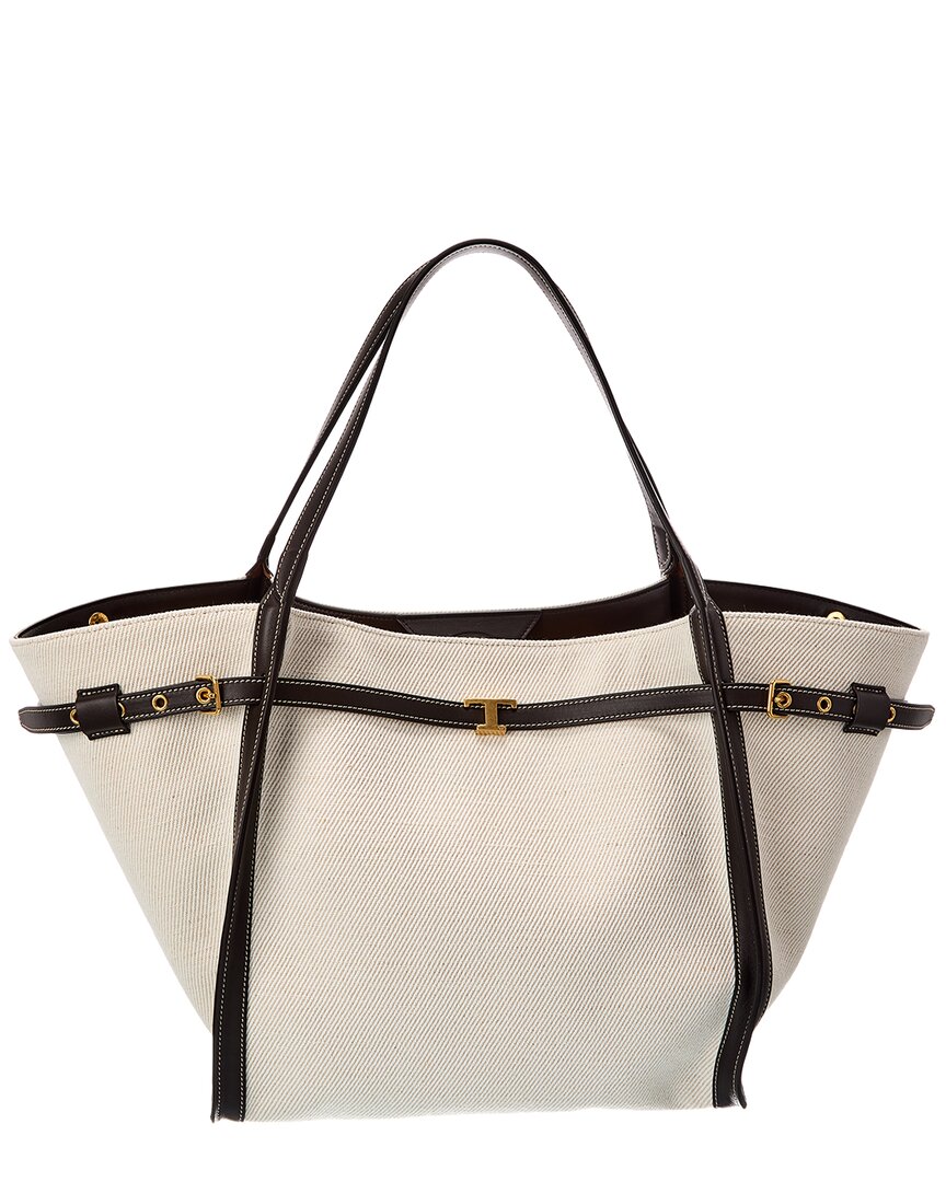 Tod's Logo Medium Canvas & Leather Tote
