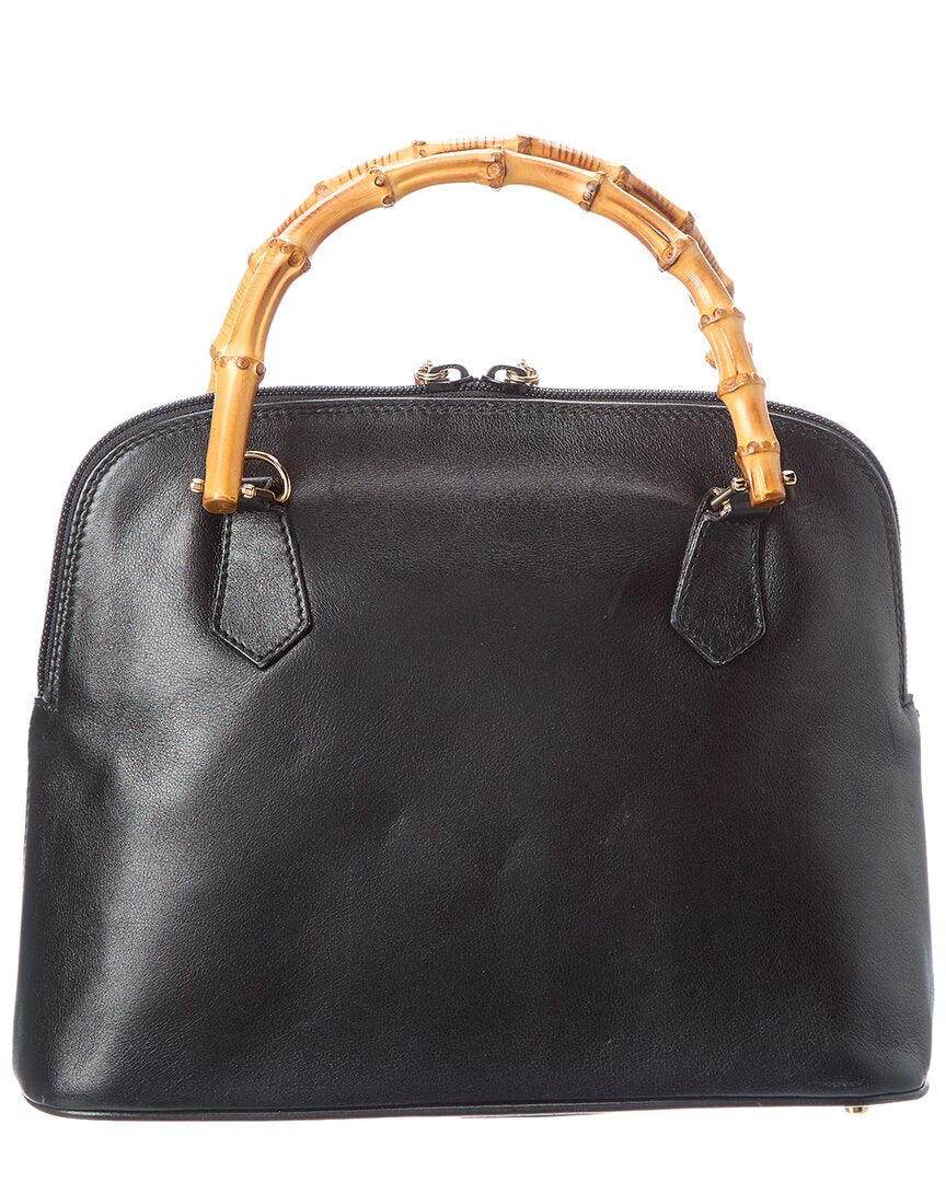 Pre-Owned Gucci Black Leather Bamboo Handbag (Authentic Pre-Loved)