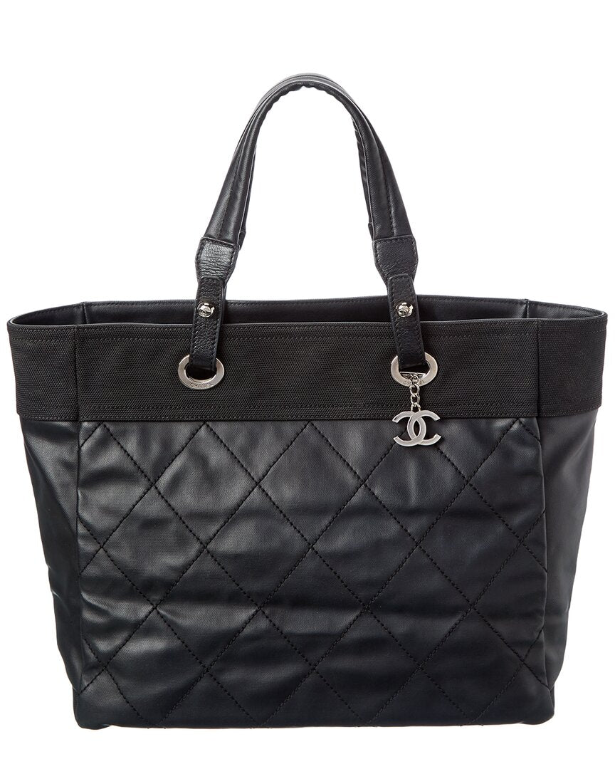 Pre-Owned Chanel Black Quilted Leather Paris Biarritz Tote Ginpaku Handmade Bag (Authentic