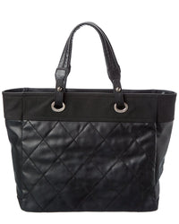 Pre-Owned Chanel Black Quilted Leather Paris Biarritz Tote Ginpaku Handmade Bag (Authentic