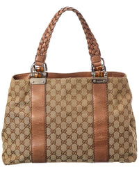 Pre-Owned Gucci Brown Gg Canvas Medium Bamboo Bar Tote (Authentic Pre-Loved)