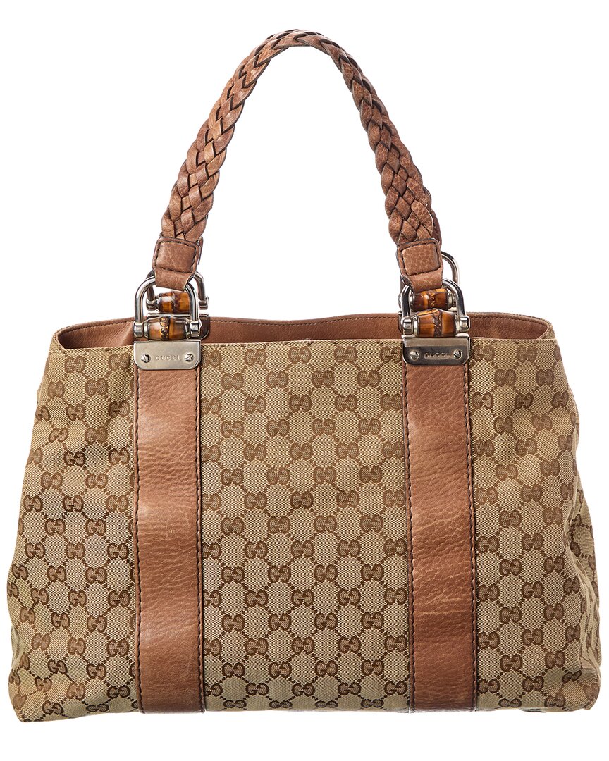 Pre-Owned Gucci Brown Gg Canvas Medium Bamboo Bar Tote (Authentic Pre-Loved)