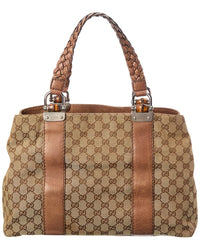 Pre-Owned Gucci Brown Gg Canvas Medium Bamboo Bar Tote (Authentic Pre-Loved)