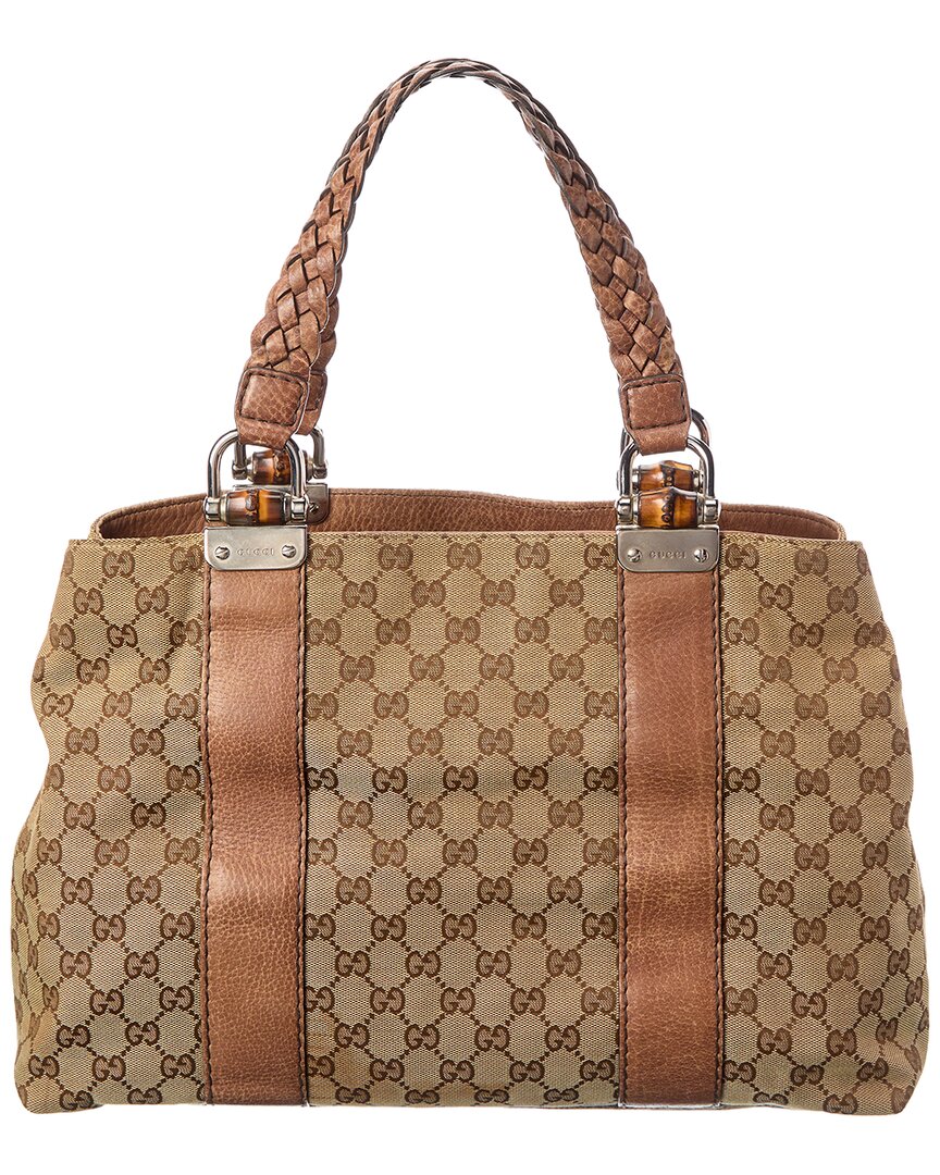 Pre-Owned Gucci Brown Gg Canvas Medium Bamboo Bar Tote (Authentic Pre-Loved)
