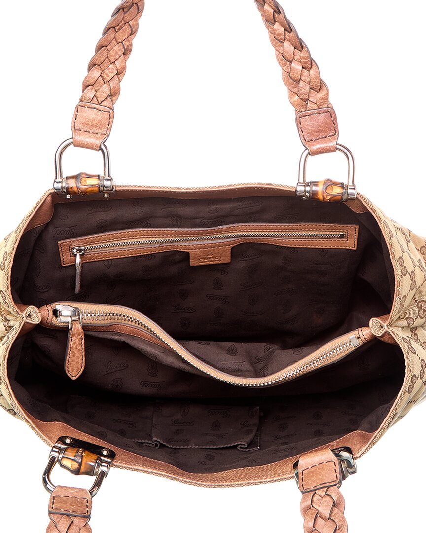 Pre-Owned Gucci Brown Gg Canvas Medium Bamboo Bar Tote (Authentic Pre-Loved)