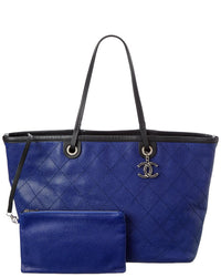 Pre-Owned Chanel Blue Quilted Leather Ginpaku Handmade Bag (Authentic Pre-Loved)