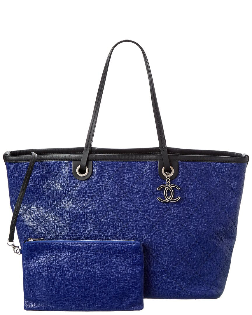 Pre-Owned Chanel Blue Quilted Leather Ginpaku Handmade Bag (Authentic Pre-Loved)