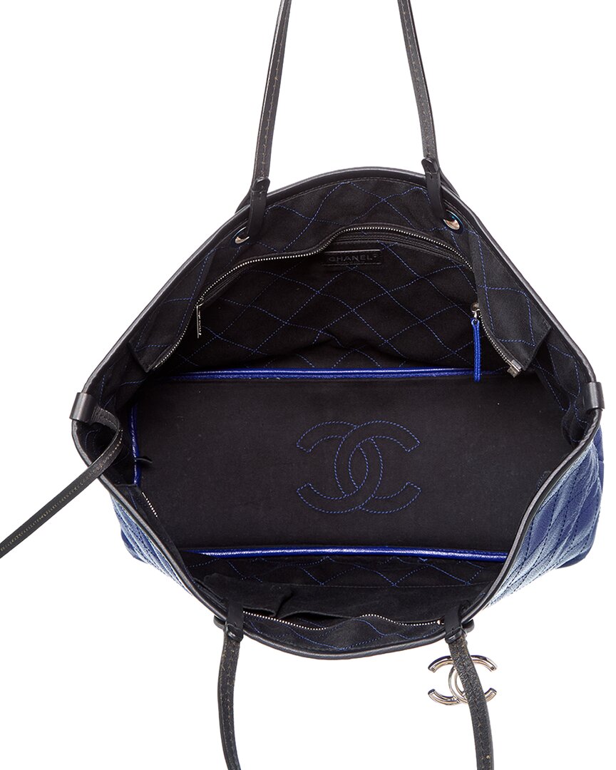 Pre-Owned Chanel Blue Quilted Leather Ginpaku Handmade Bag (Authentic Pre-Loved)