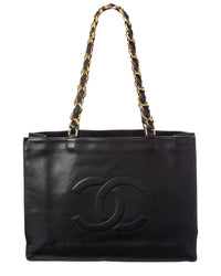 Pre-Owned Chanel Black Lambskin Leather Shoulder Tote (Authentic Pre-Loved)