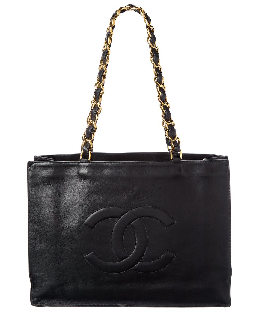 Pre-Owned Chanel Black Lambskin Leather Shoulder Tote (Authentic Pre-Loved)