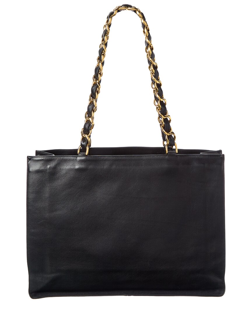 Pre-Owned Chanel Black Lambskin Leather Shoulder Tote (Authentic Pre-Loved)