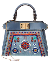 FENDI Fendi Nano Peekaboo Denim & Leather Clutch
