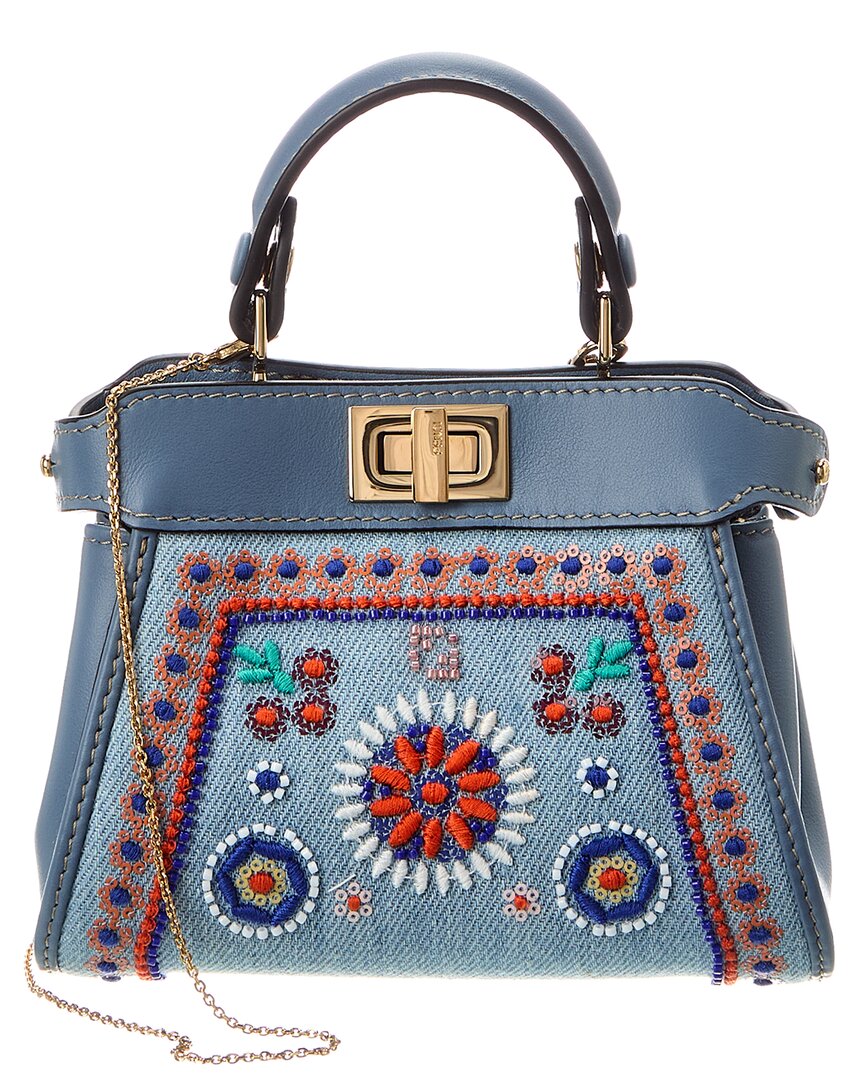 FENDI Fendi Nano Peekaboo Denim & Leather Clutch