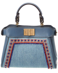 FENDI Fendi Nano Peekaboo Denim & Leather Clutch