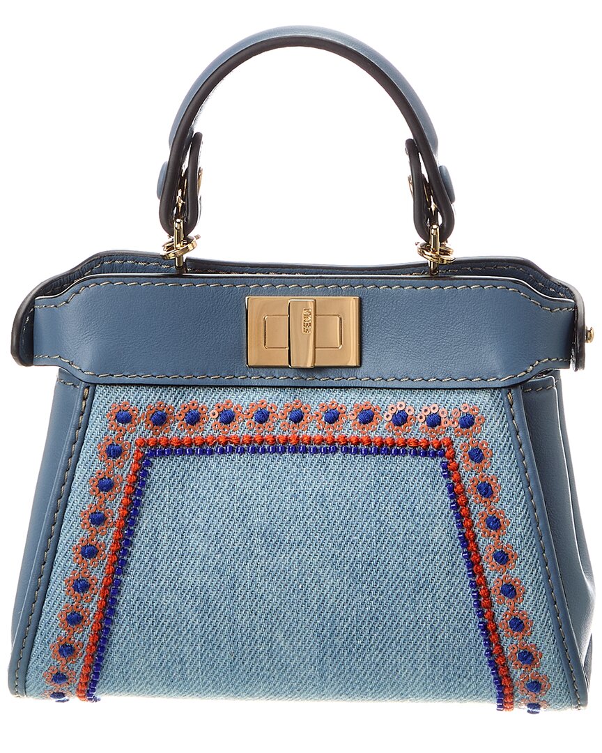 FENDI Fendi Nano Peekaboo Denim & Leather Clutch