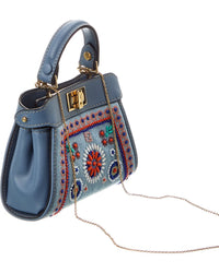 FENDI Fendi Nano Peekaboo Denim & Leather Clutch