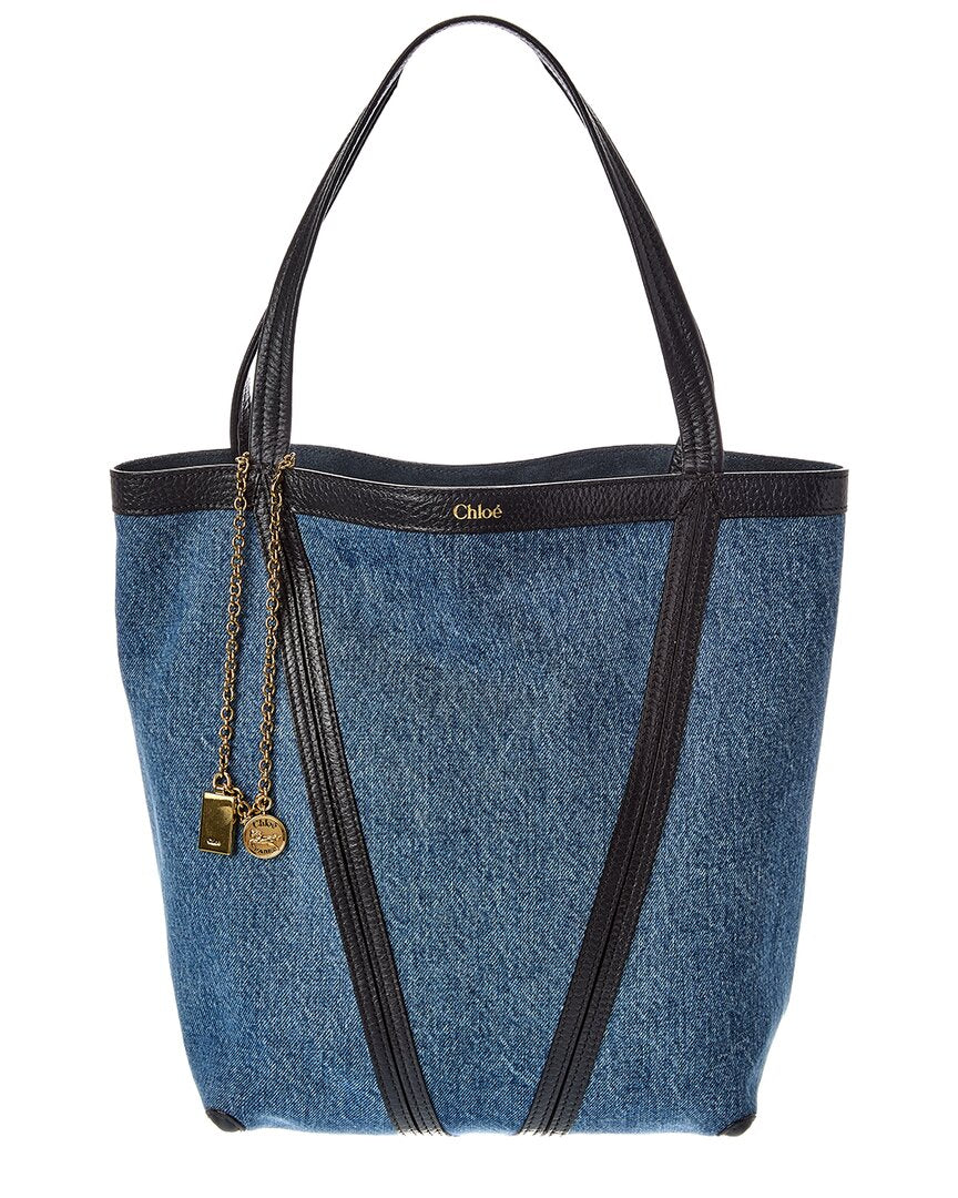 Chloé Chloé Spin Denim & Leather Tote