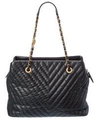 Chanel Chanel Black Quilted Calfskin Chevron Leather Surpique Tote (Authentic