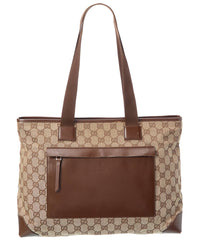 Gucci Gucci Brown Monogram Canvas & Leather Canvas Tote (Authentic Pre-Loved)