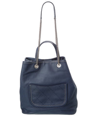 Chanel Chanel Navy Quilted Calfskin Leather Coco Eyelets Large Shopping Tote (Authentic
