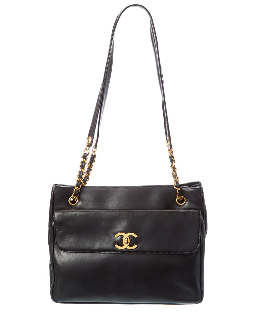 Chanel Chanel Black Lambskin Leather Cc Flap Shopping Tote (Authentic Pre-Loved)
