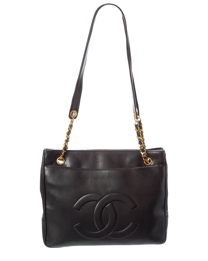 Chanel Chanel Black Lambskin Leather Cc Flap Shopping Tote (Authentic Pre-Loved)