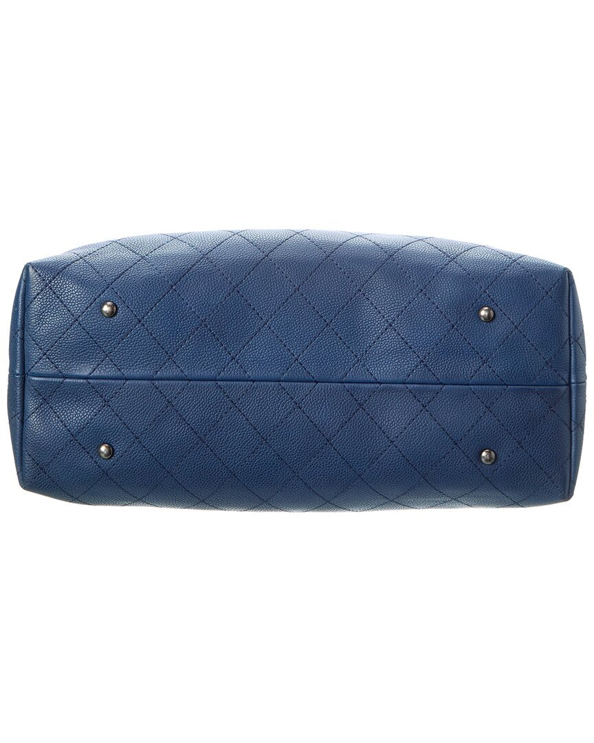 Chanel Chanel Blue Quilted Grained Vegetal Calfskin Leather Vegetal Leather Shopping