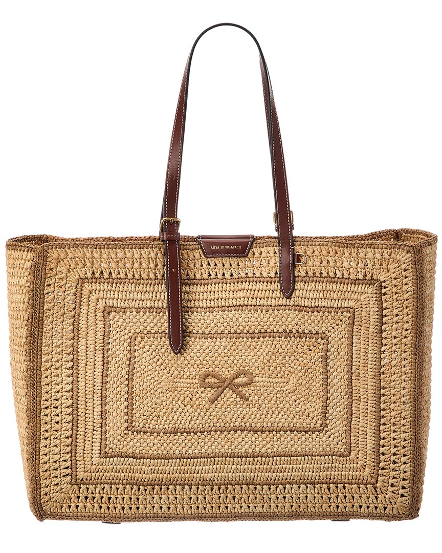 Anya Hindmarch E/W Bow Raffia & Leather Tote
